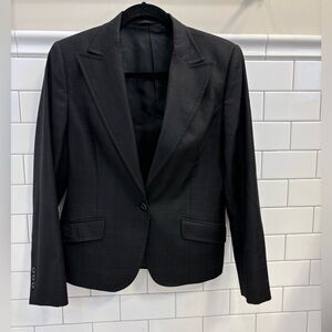 Custom Made Black Windowpane Wool Skirt Suit | Super 100s | 6–8